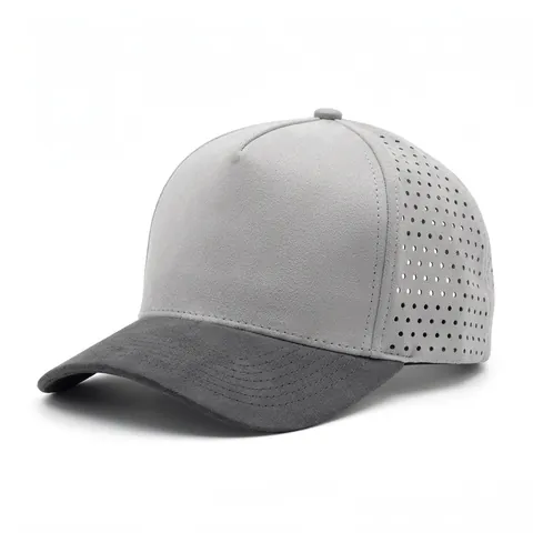 Boné trucker furado a laser cinza, com aba cinza-escuro, para personalizar com a sua logo