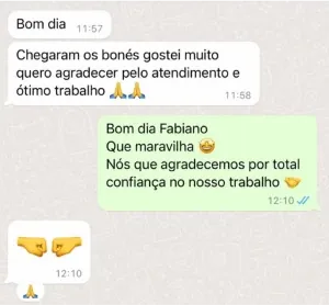 Print de conversa no WhatsApp com cliente elogiando o atendimento e o trabalho